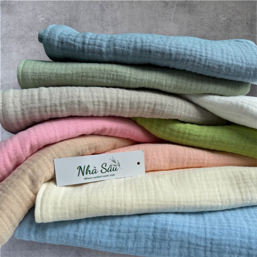 Nhà Sâu khăn xô muslin  4 lớp 6 lớp màu trơn