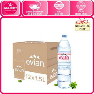   Hsd mới   Thùng 12 Chai  Nước khoáng thiên nhiên EVIAN 1500ml_nước suối Pháp_Willmart 