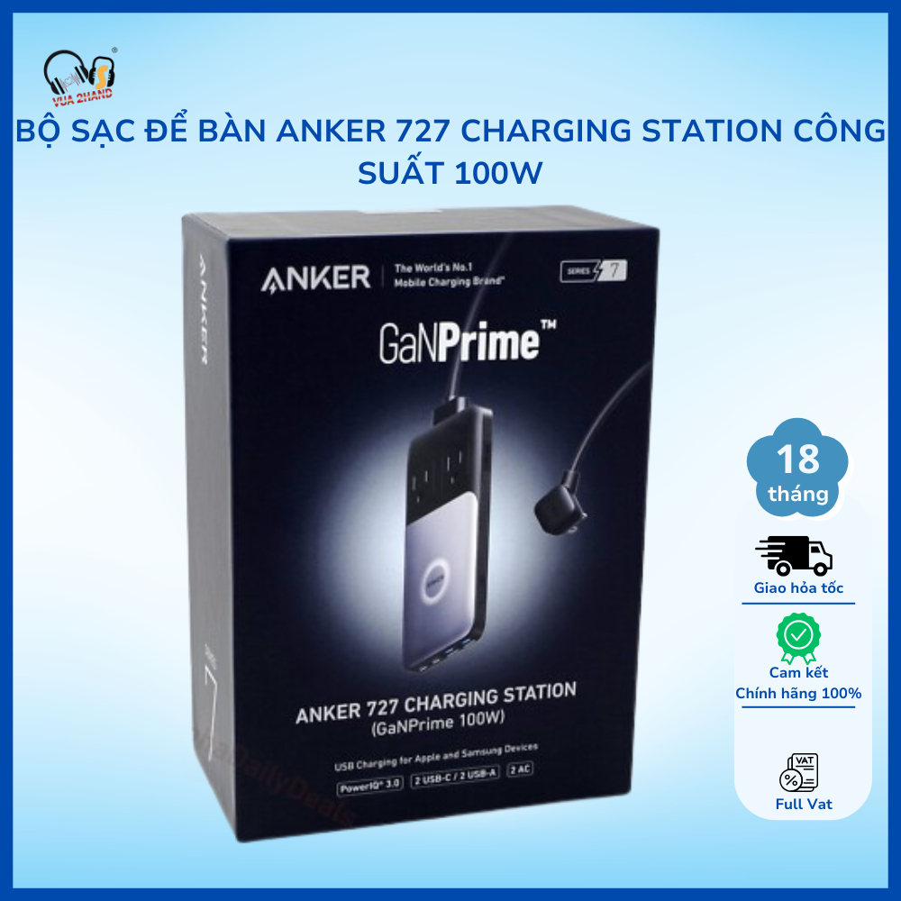 Trạm Sạc Đa Năng Anker 727 Charging Station (GaNPrime 100W) A9126 - Thiết Kế Mỏng Nhẹ, Tích Hợp 6 Cổ