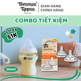 COMBO bình sữa PPSU ty siêu mềm tự nhiên Tommee Tippee Natural Start 260ml & Núm ty silicon thay thế Natural Start 6M+