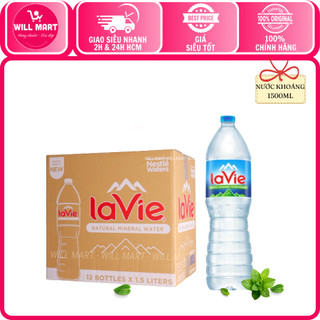   Hỏa tốc HCM   Thùng 12chai  Nước khoáng LAVIE 1,5L  1500ml _Willmart 