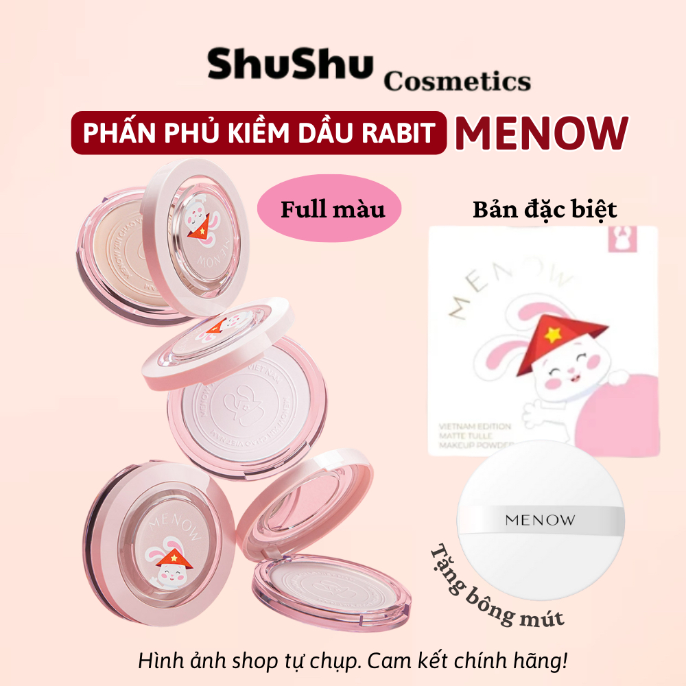 [MENOW] Phấn Phủ Menow Dạng Nén Vỏ Trắng Rabbit Compact Powder Nón Vietnam Edition SHUSHU COSMETICS