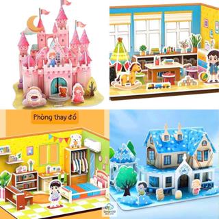   Size to  Tranh ghép 3D mô hình ngôi nhà bộ mô hình lắp ghép 3D bằng xốp giúp bé phát triển tư duy 