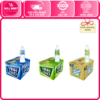   Hỏa Tốc HCM   Thùng 24chai  Nước khoáng Vĩnh Hảo không Ga   Có Ga   Lemona Chanh 500ml_Willmart 