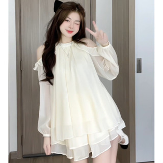 Set áo tơ bèo hở vai kèm chân váy xòe 2 tầng Dilyshop chất tơ óng mềm mại nhẹ nhàng thoáng mát - V01