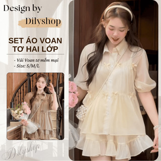 Set áo voan tơ hai lớp babydoll Dilyshop kèm chân váy xòe tiểu thư cách điệu chất voan tơ mềm mịn