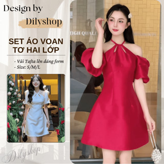 Váy thiết kế cổ yếm khoét giọt lệ Dilyshop dáng suông nhẹ nhàng, chất Tafta lên dáng chuẩn sang trọng