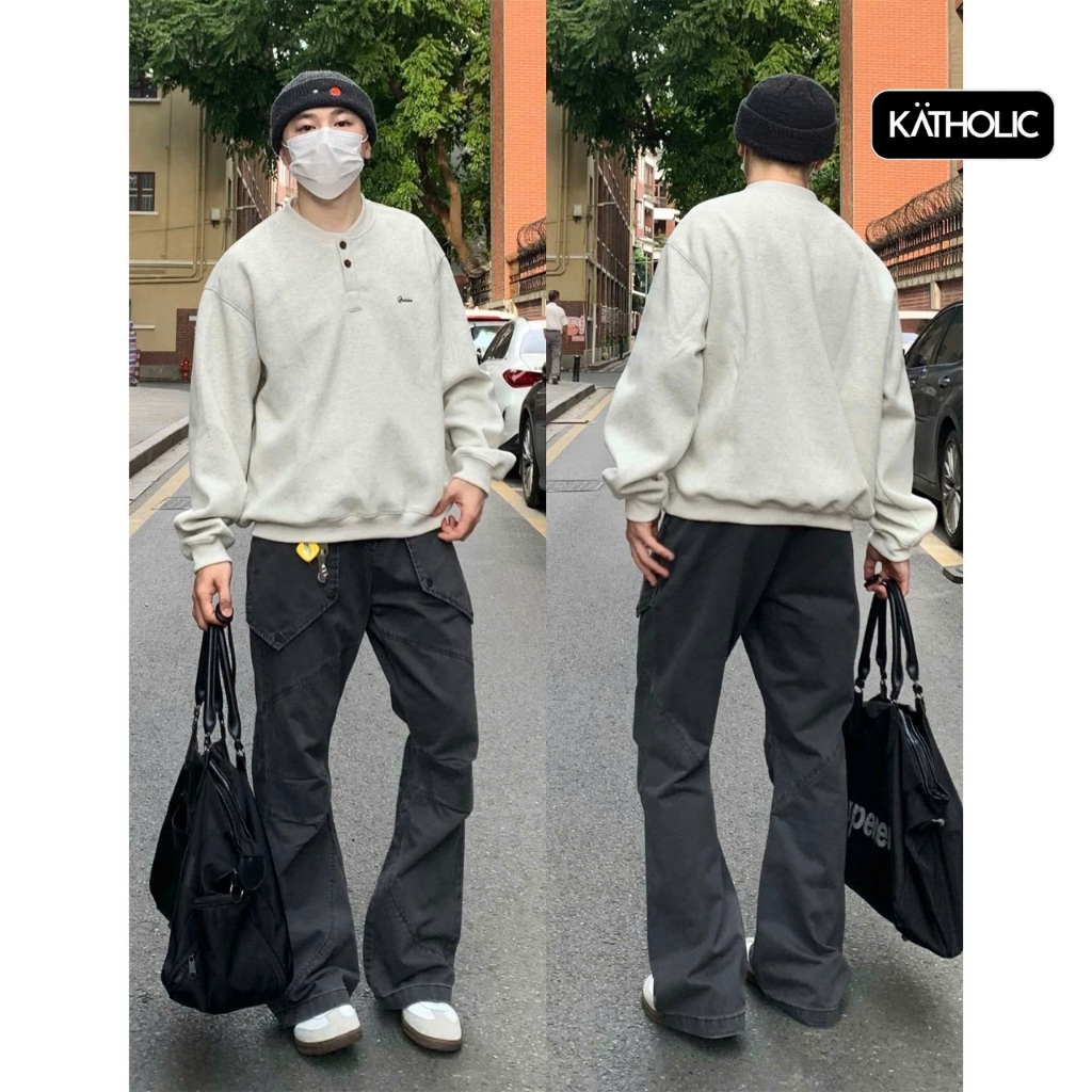 Áo Sweater Cổ Tàu Nam Nữ Local Brand KATHOLIC Chất Liệu Nỉ Hai Da Form Rộng Oversize Kèm Hình Thêu KAT032 | BigBuy360 - bigbuy360.vn