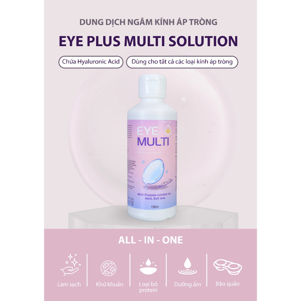 Nước ngâm lens VIVIMOON dung dịch làm sạch, khử trùng, bảo quản kính áp tròng EYE PLUS MULTI SOLUTION 150ml | BigBuy360 - bigbuy360.vn