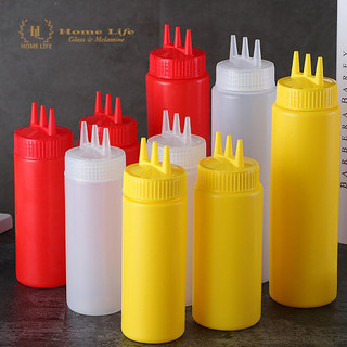  Chai đựng sốt 3 vòi | Bình đựng nước sốt 3 vòi | Lọ nhựa 3 vòi chia vạch in nổi có nắp chống bung chất liệu nhựa PE 