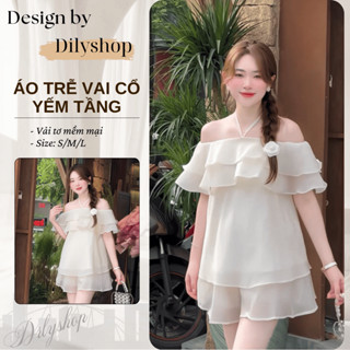 Set áo tơ trễ vai cổ yếm Dilyshop kèm quần váy dáng rộng chất tơ mềm nhẹ nhàng tôn dáng
