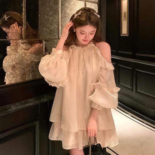 Váy tơ babydoll 2 tầng dáng xoè Dilyshop thiết kế cổ yếm vải tơ mềm nhẹ thoáng mát - V04