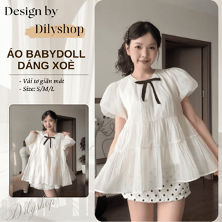 (ÁO KÈM NƠ) Áo nữ kiểu babydoll xoè tay bồng tiểu thư công chúa Dilyshop chất tơ xốp mềm mịn không nhăn - A125