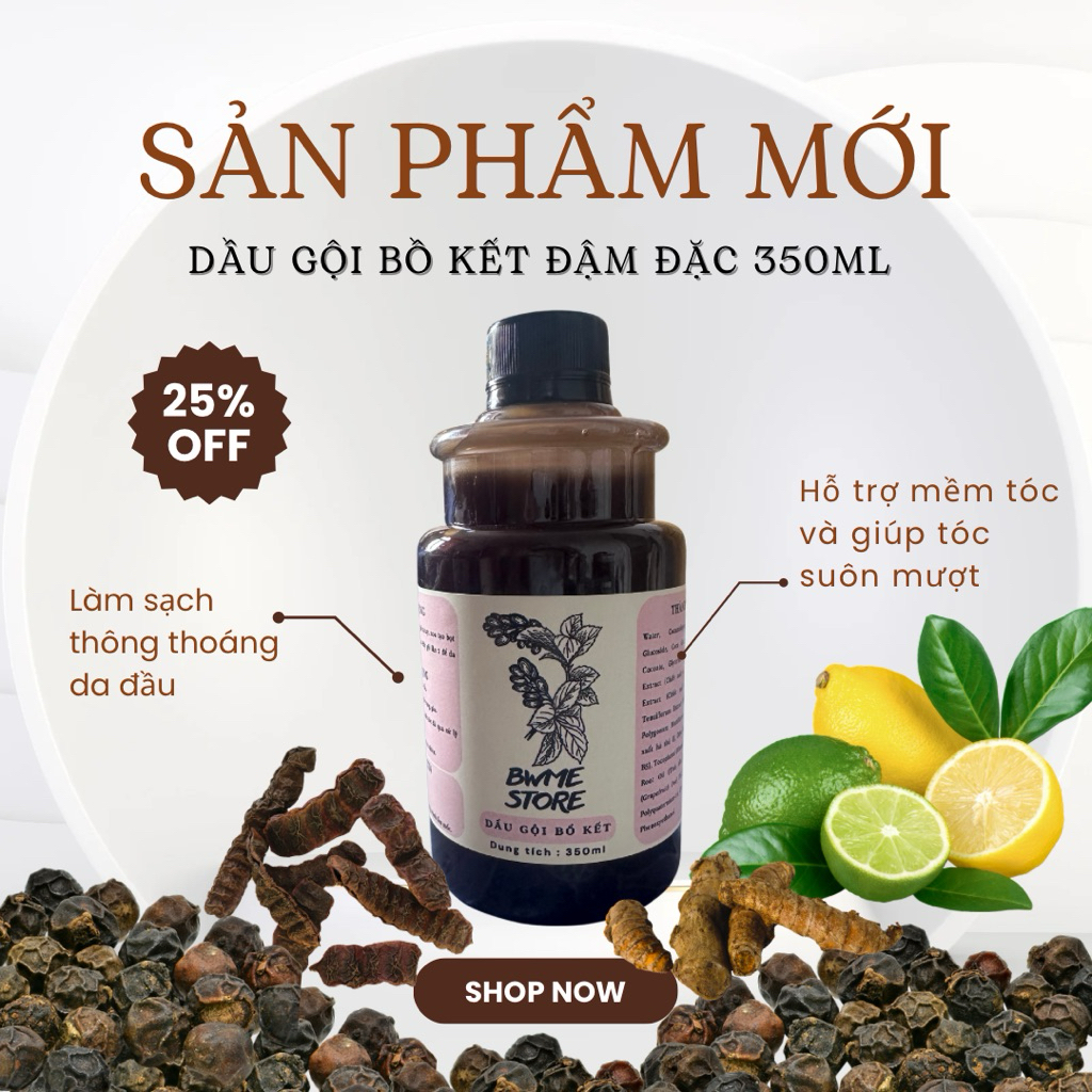 (Kèm vòi) Dầu gội bồ kết bưởi - Làm sạch da đầu thông thoáng + Quà tặng kèm