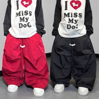 BABYBUYvip Q2520 - Quần gió 2 lớp có bo được gấu quần màu đen và đỏ ống thụng rộng cho bé trai và bé gái