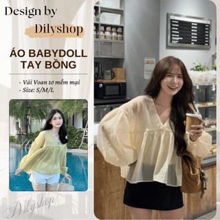 Áo babydoll voan tơ tay bồng Dilyshop chất voan tơ mềm mịn kèm áo quây bên trong - A116