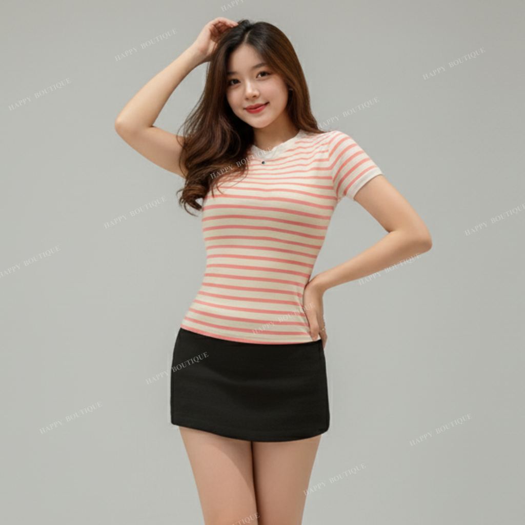 [DEAL MỞ BÁN] Áo Thun Sọc Ôm Nữ Chiết Eo Tôn Dáng Basic Cotton Mềm Mịn HAPPY BOUTIQUE | BigBuy360 - bigbuy360.vn