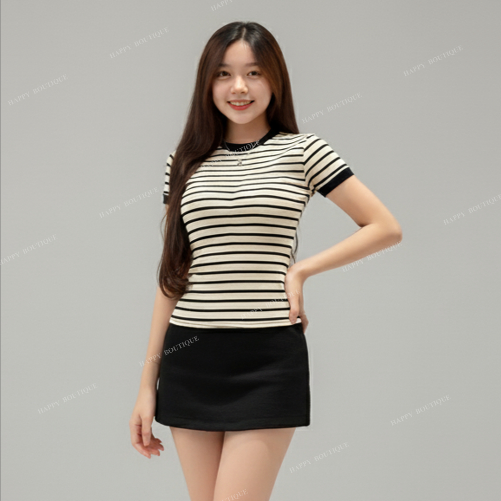 [DEAL MỞ BÁN] Áo Thun Sọc Ôm Nữ Chiết Eo Tôn Dáng Basic Cotton Mềm Mịn HAPPY BOUTIQUE | BigBuy360 - bigbuy360.vn