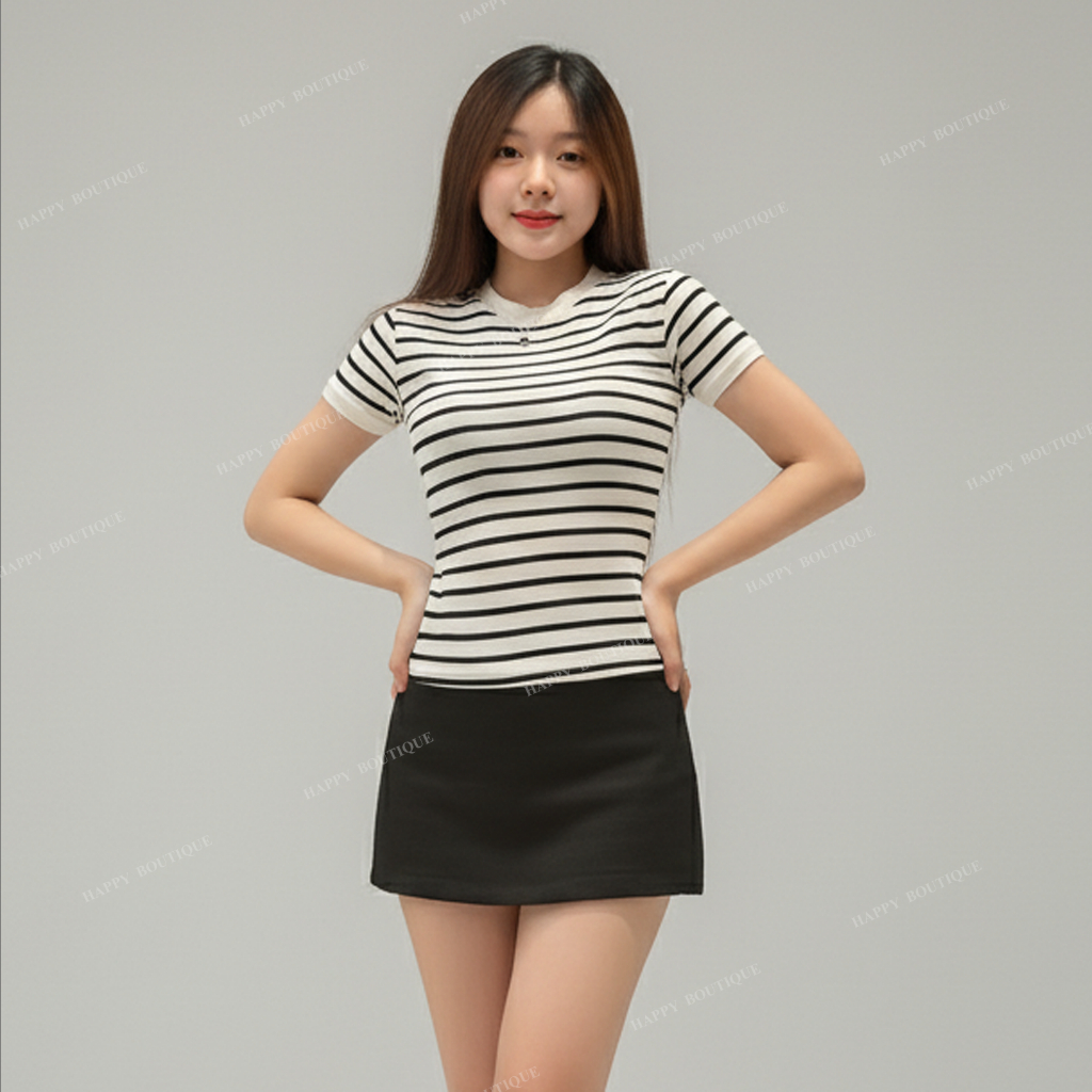 [DEAL MỞ BÁN] Áo Thun Sọc Ôm Nữ Chiết Eo Tôn Dáng Basic Cotton Mềm Mịn HAPPY BOUTIQUE | BigBuy360 - bigbuy360.vn