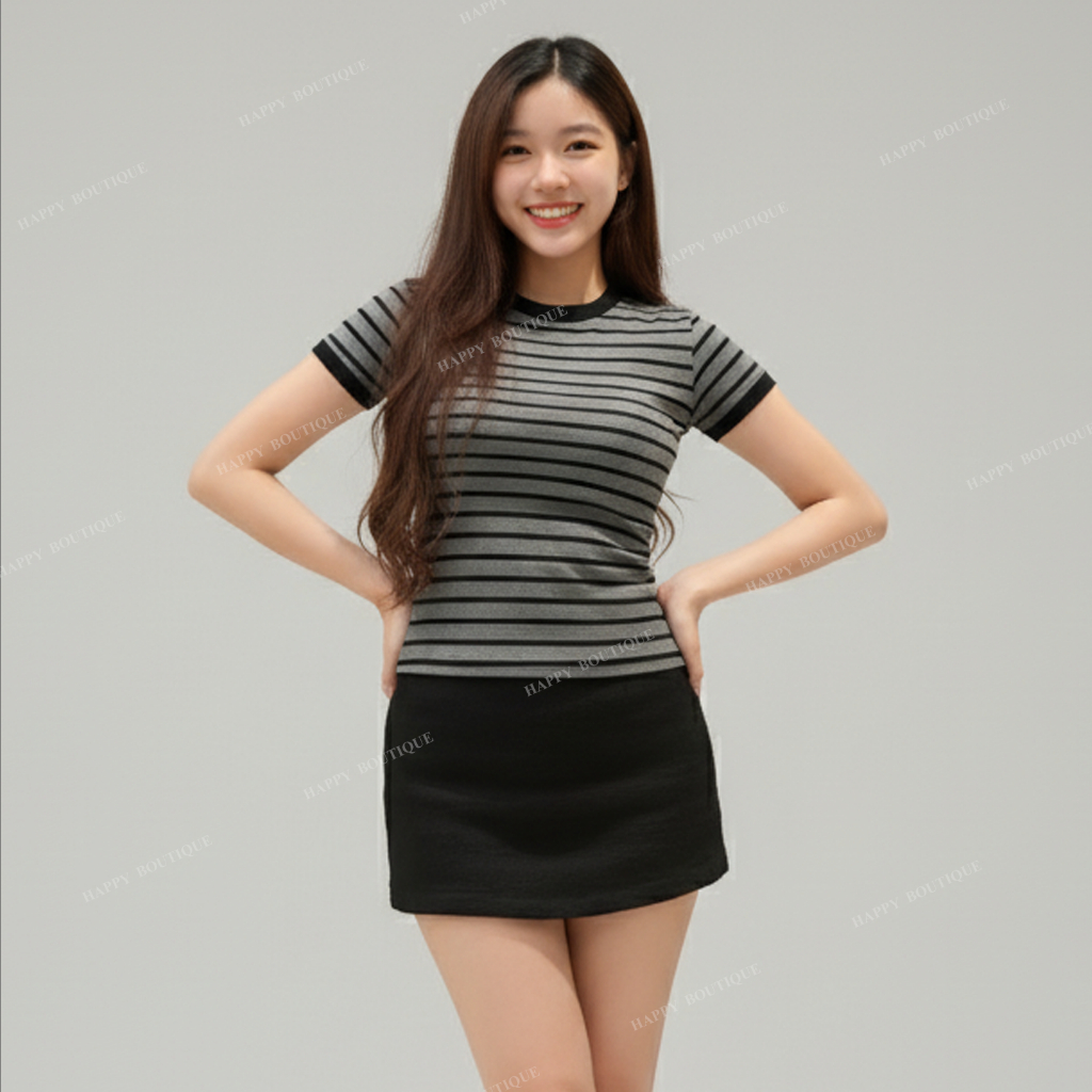 [DEAL MỞ BÁN] Áo Thun Sọc Ôm Nữ Chiết Eo Tôn Dáng Basic Cotton Mềm Mịn HAPPY BOUTIQUE | BigBuy360 - bigbuy360.vn