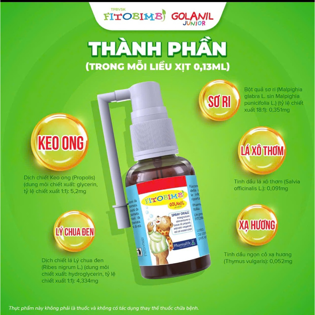 Golanil Junior – Xịt họng dịu nhẹ, giảm đau rát, bảo vệ niêm mạc, bé yêu thoải mái ăn uống và nói cư