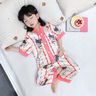  Bộ đồ ngủ Pijama lụa bóng ngắn tay mềm mịn mát thấm hút mồ hôi mặc ở nhà hoạ tiết dễ thương cho bé gái sezi 8-27kg 