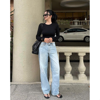 Quần jeans dáng suông rách túi cạp thấp URATV