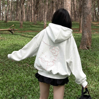  Áo Khoác Hoodie Zip Nữ Hello Kitty Dáng Rộng Có Túi Trong Họa Tiết Thêu Nổi Độc Lạ Hot Trend 2025 
