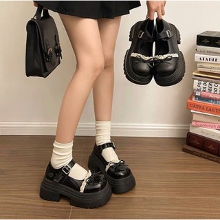  Giày Lolita Nữ Giày Quai Hậu Nữ đế cao 7cm quai cài viền ren phối nơ tiểu thư sang chảnh da bóng da lỳ HOTTREND 2025! 