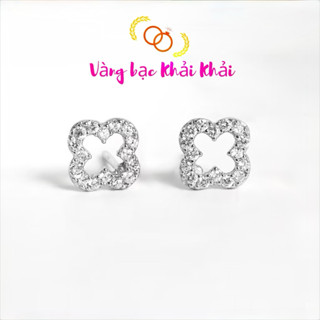  Bông tai cỏ bốn lá Bạc ta tặng kèm hộp đựng và chốt bạc - Bông tai nữ bạc ta - Vàng bạc Khải Khải 