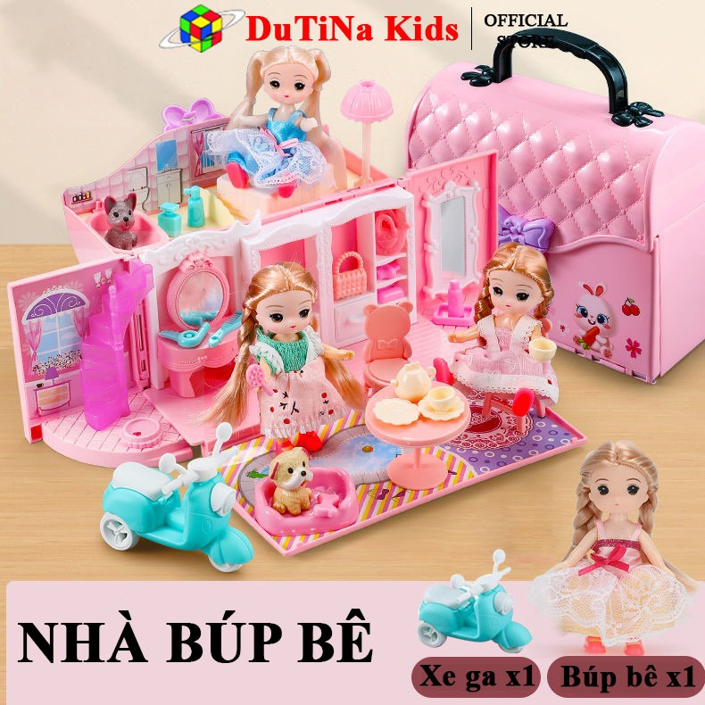  Đồ chơi nhà búp bê baby đóng lại thành túi xách có kèm xe tay ga và nội thất quà tặng sinh nhật cho bé gái 