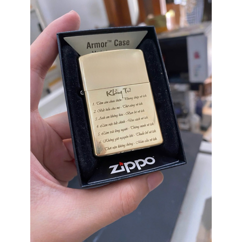 bật quẹt zippo chính hãng cao cấp mẫu khổng tử (không có lửa)