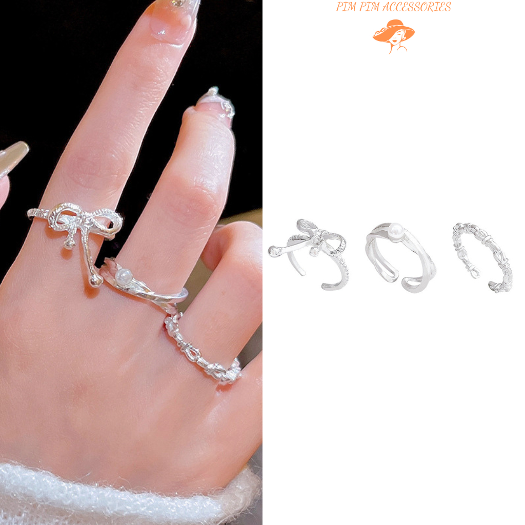 Set 3 Nhẫn Bạc Nữ Nhiều Kiểu Dáng – Điều Chỉnh Size Dễ Dàng Phong Cách Trẻ Trung Cá Tính