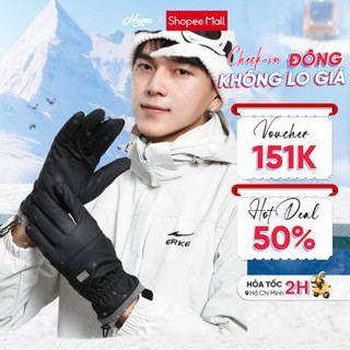 Găng tay giữ ấm chống nước mùa đông HUMI cho nam giữ nhiệt có lót lông cảm ứng màn hình cao cấp