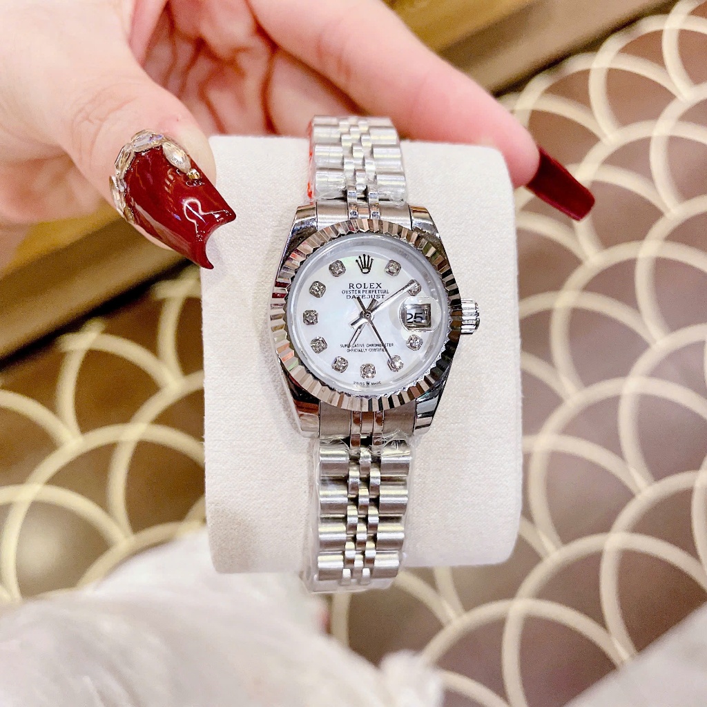 [ Russia Store ] Đồng Hồ Nữ RoLLex Trắng Viền Băm Sang Chảnh Case 34mm Máy Pin Nhật