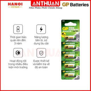  Pin A23 GP 12V Alkaline siêu bền - Vỉ 5 viên 23A LRV08 MN21 thay điều khiển cửa cuốn chìa khóa xe 