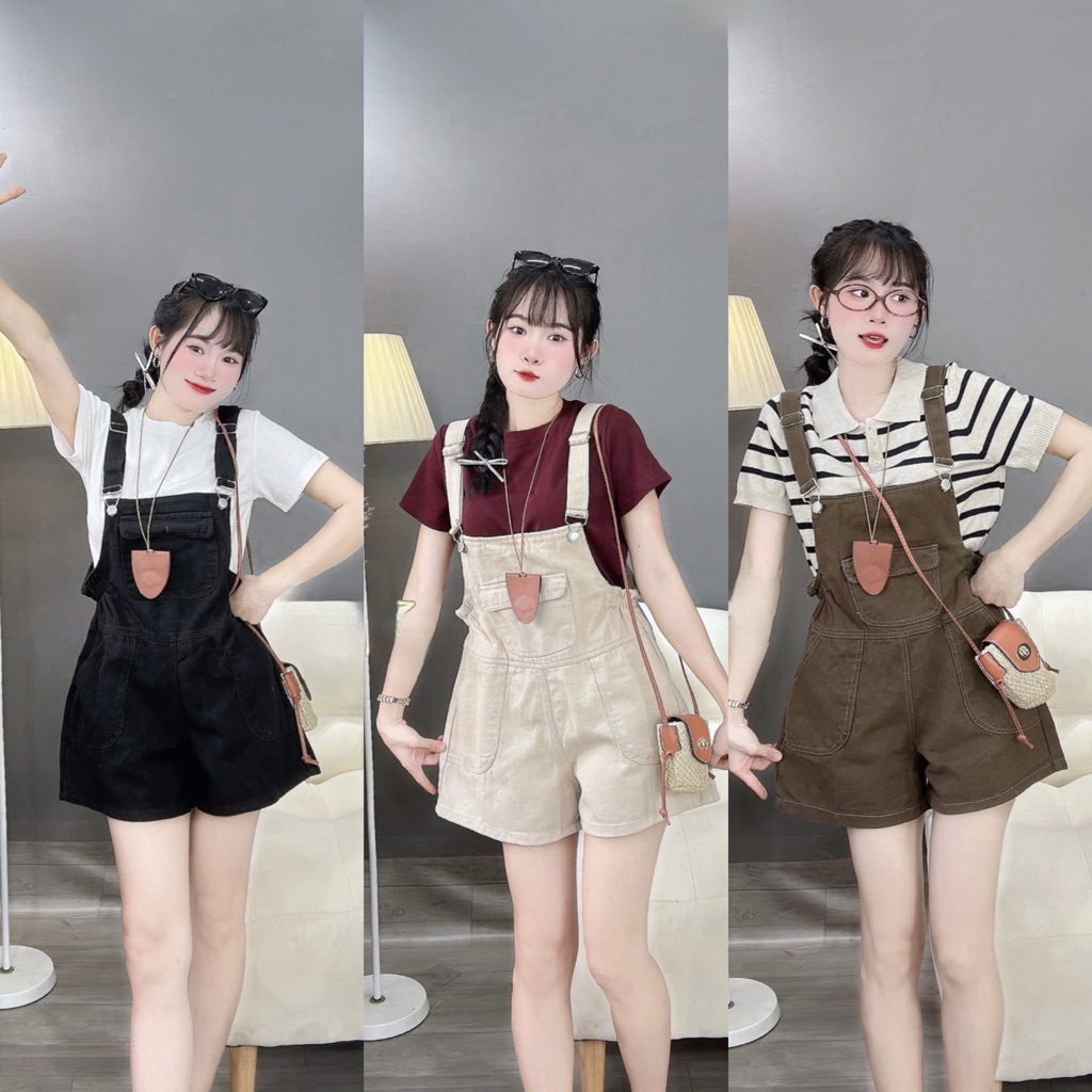 quần yếm short jeans túi to đẹp dành cho nấm lùn m5 ạ (không co giãn)
