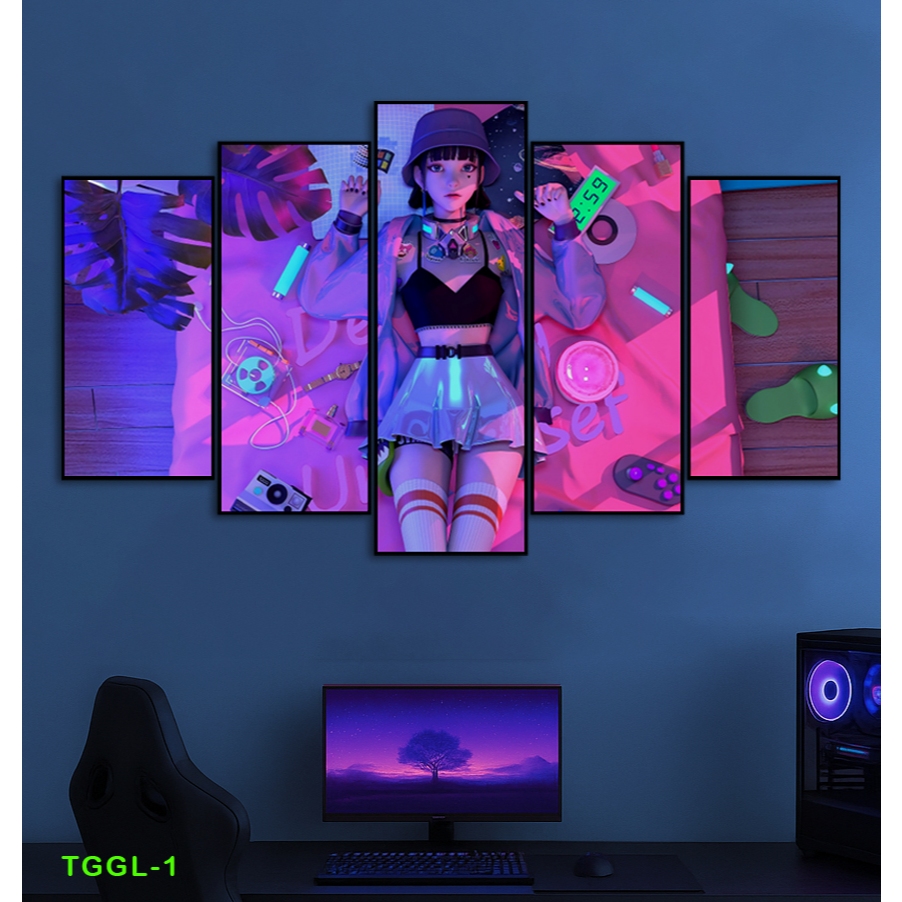 Tranh Dán Tường Decor Set 5 Tấm Tranh Ghép Anime Girl Nhựa Formex Dán Tường - Mặt Bóng/Mờ Nhám - Tra