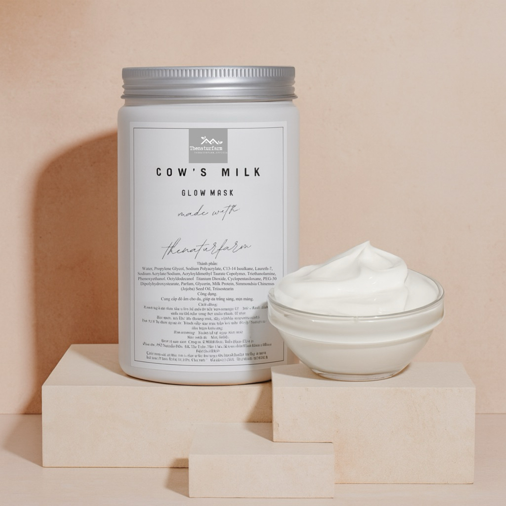    COW'S MILK GLOW MASK 1000ML + VITAMIN C 10GR   Bộ đôi dưỡng da sáng mịn Thenaturfarm   Ủ TRẮNG SỮA NON   
