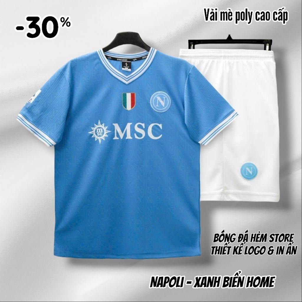 [SALE] BỘ QUẦN ÁO BÓNG ĐÁ NAPOLI XANH BIỂN VẢI MÈ, ĐỒ ĐÁ BANH MỚI Trang Phục Unisex