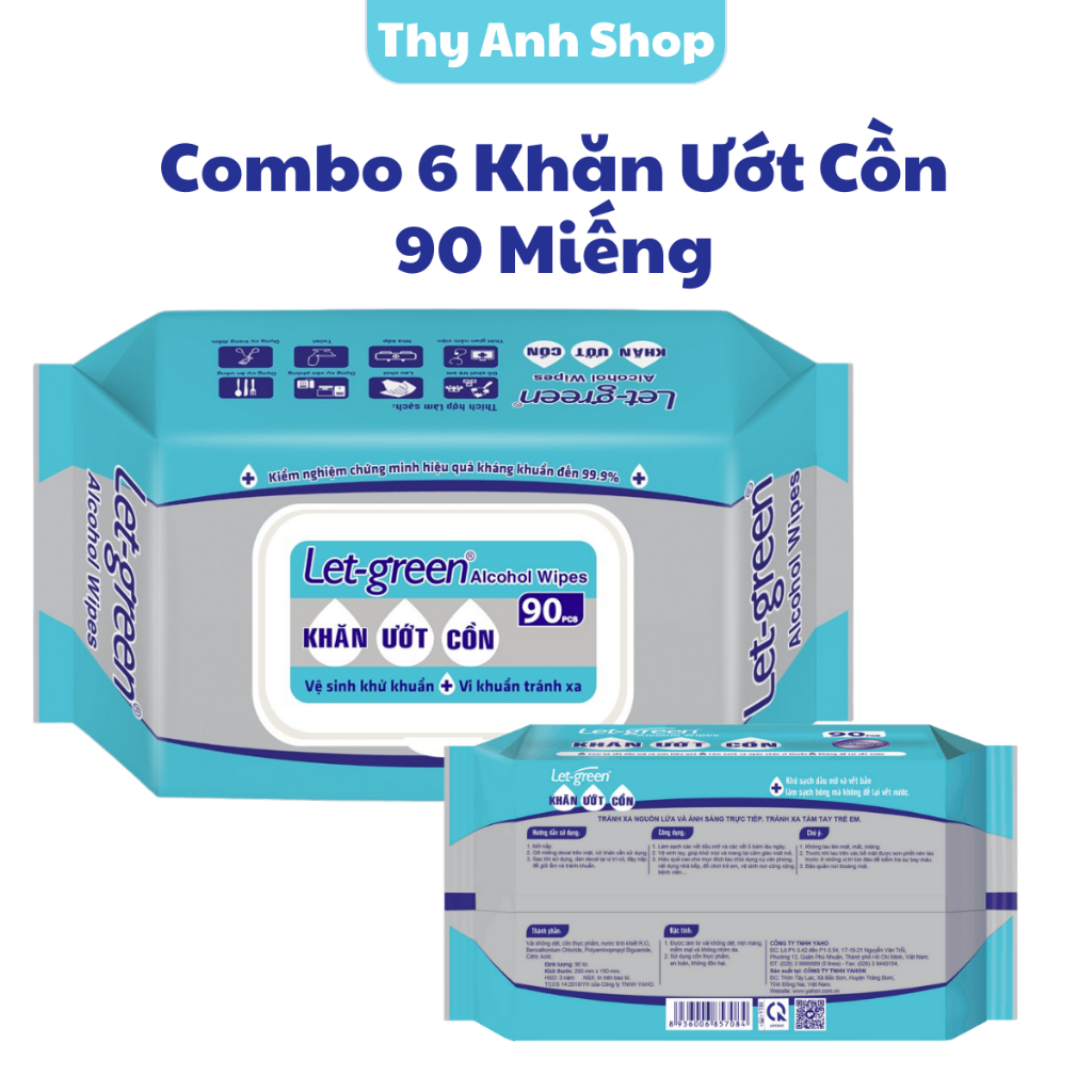Combo Khăn Ướt Cồn Diệt Khuẩn, Khử Mùi  Cao Cấp LET-GREEN 90 Miếng/Bao