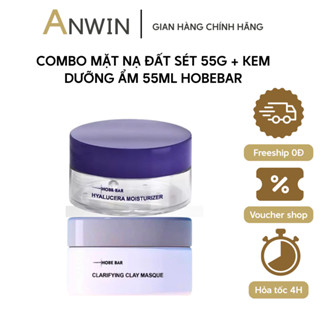  Combo Mặt Nạ Đất Sét 55g + Kem Dưỡng Ẩm 55g HOBEBAR – Làm Sạch Sâu Se Khít Lỗ Chân Lông & Cấp Ẩm Phục Hồi Da 