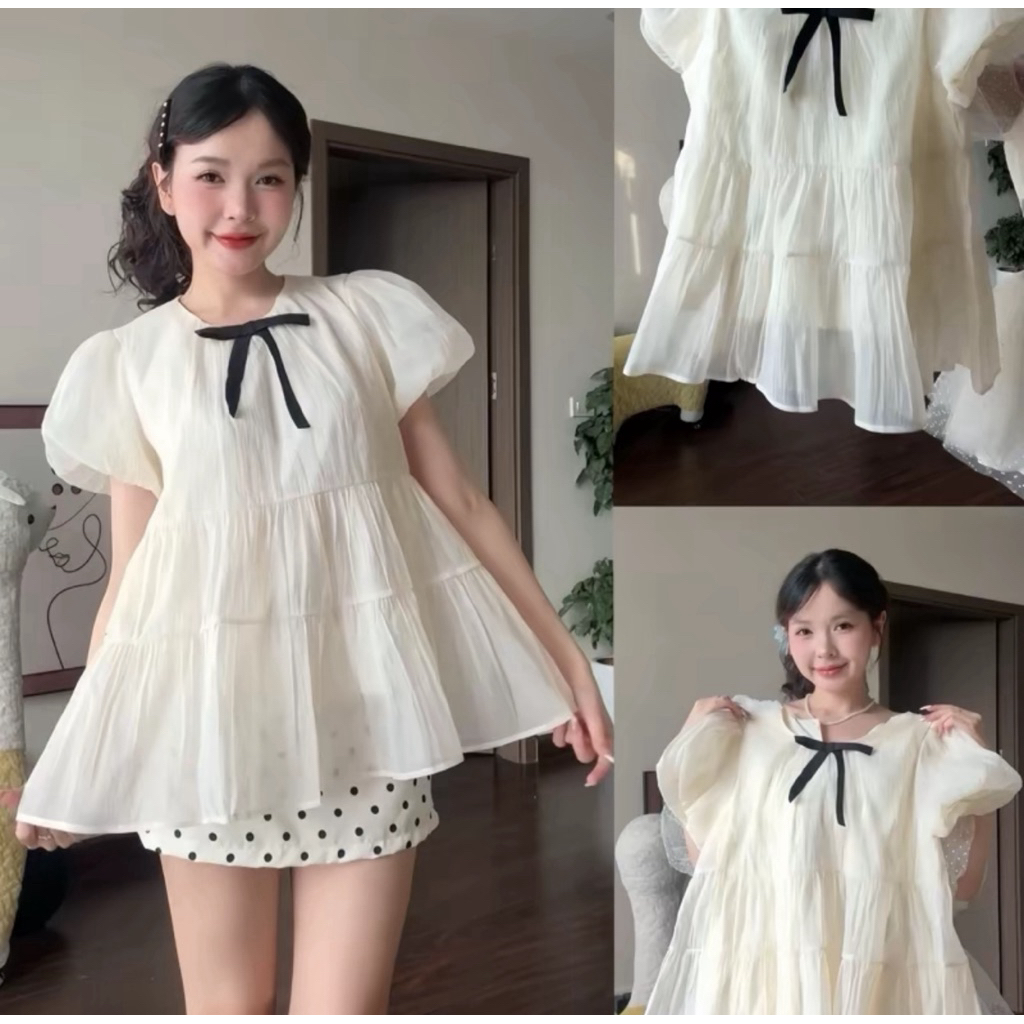 [BÈO BÉO BIGSIZE ] (KÈM NƠ ) ÁO VOAN LẺ NỮ KIỂU BABYDOLL XOÈ TAY BỒNG TIỂU THƯ FORM BIGSIZE 60-90KG