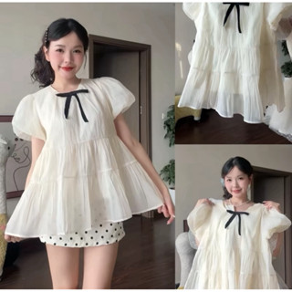   BÈO BÉO BIGSIZE    KÈM NƠ   ÁO VOAN LẺ NỮ KIỂU BABYDOLL XOÈ TAY BỒNG TIỂU THƯ FORM BIGSIZE 60-90KG 