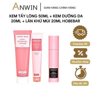  Combo Kem Tẩy Lông + Gel Dưỡng Da Sau Tẩy + Lăn Khử Mùi Hương Đào HOBEBAR – Mịn Da Khô Thoáng & Tự Tin Suốt Ngày 