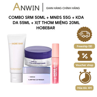  Combo Chăm Sóc Da & Hơi Thở HOBEBAR 4in –Sữa Rửa Mặt 50ml + Mặt Nạ Đất Sét 55g + Kem Dưỡng Ẩm 55g + Xịt Thơm Miệng 20ml 