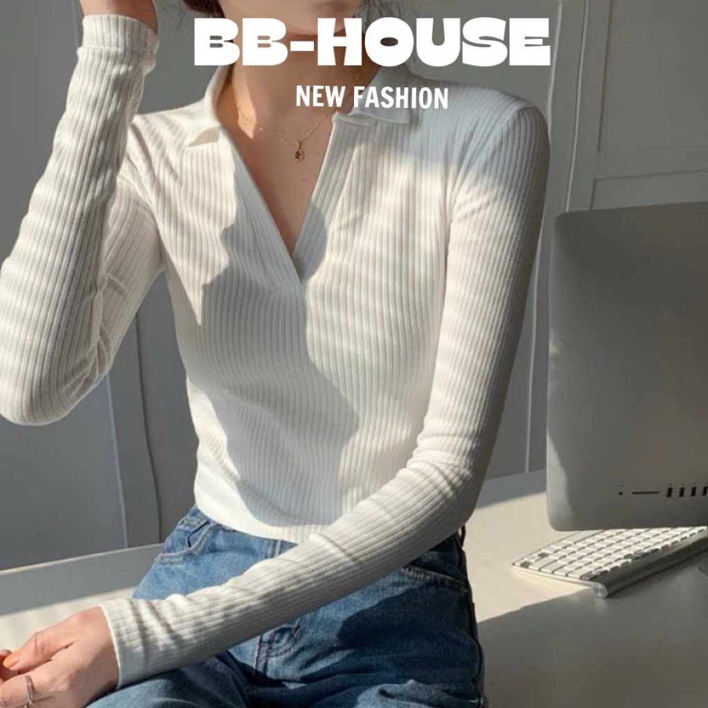 Áo croptop kiểu cổ bẻ ôm dáng body thun gân tăm AHOA24