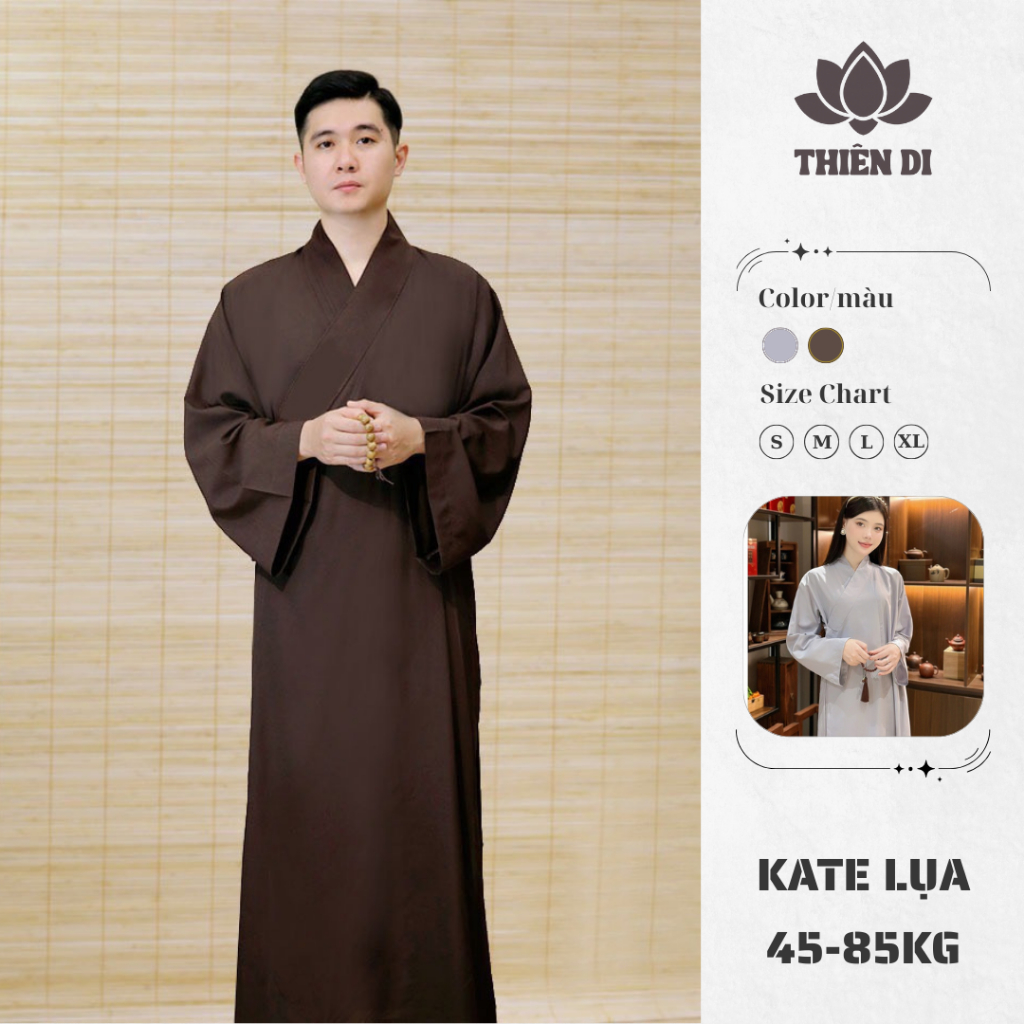  Set áo tràng phật tử nam nữ kate lụa áo lam áo choàng mặc đi lễ chùa cho phật tử D21 