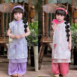 áo dài cho bé gái sz 10-40kg, set 3 món áo dài 4 tà cho bé gái mặc trung thu, mặc dịp lễ tết