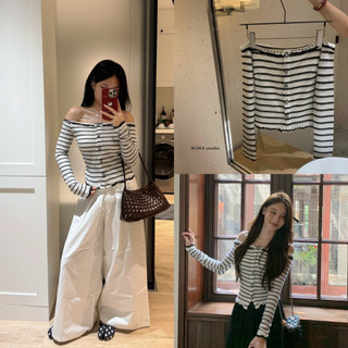  studioby25 x WGWE 7021 | ÁO THUN TWEED TRỄ VAI KẺ CÚC HOA TRÀ 
